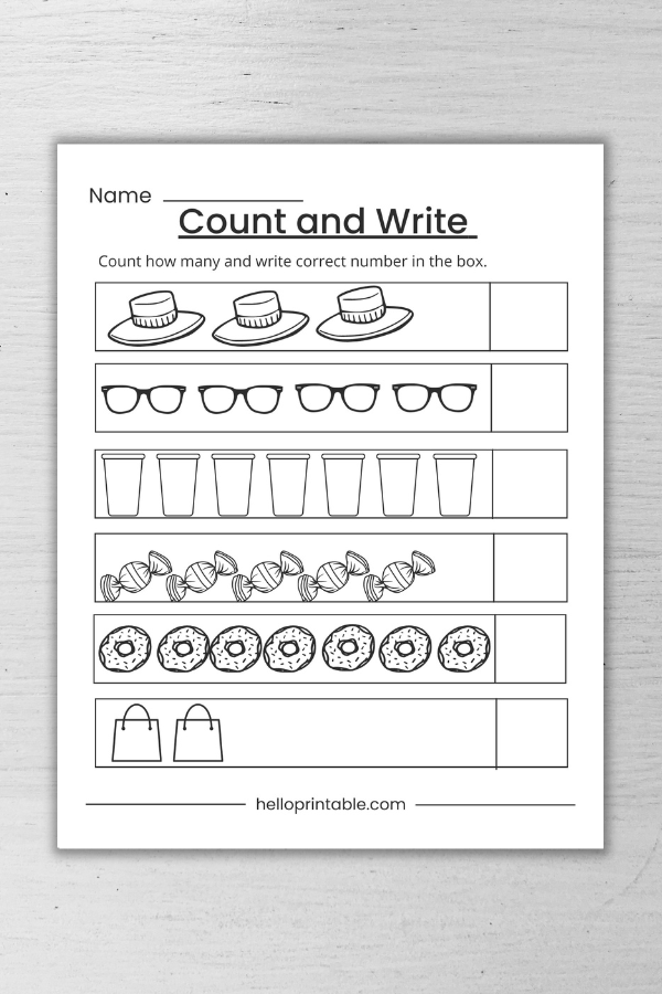 count and write worksheet for kindergarten and preschool. 
