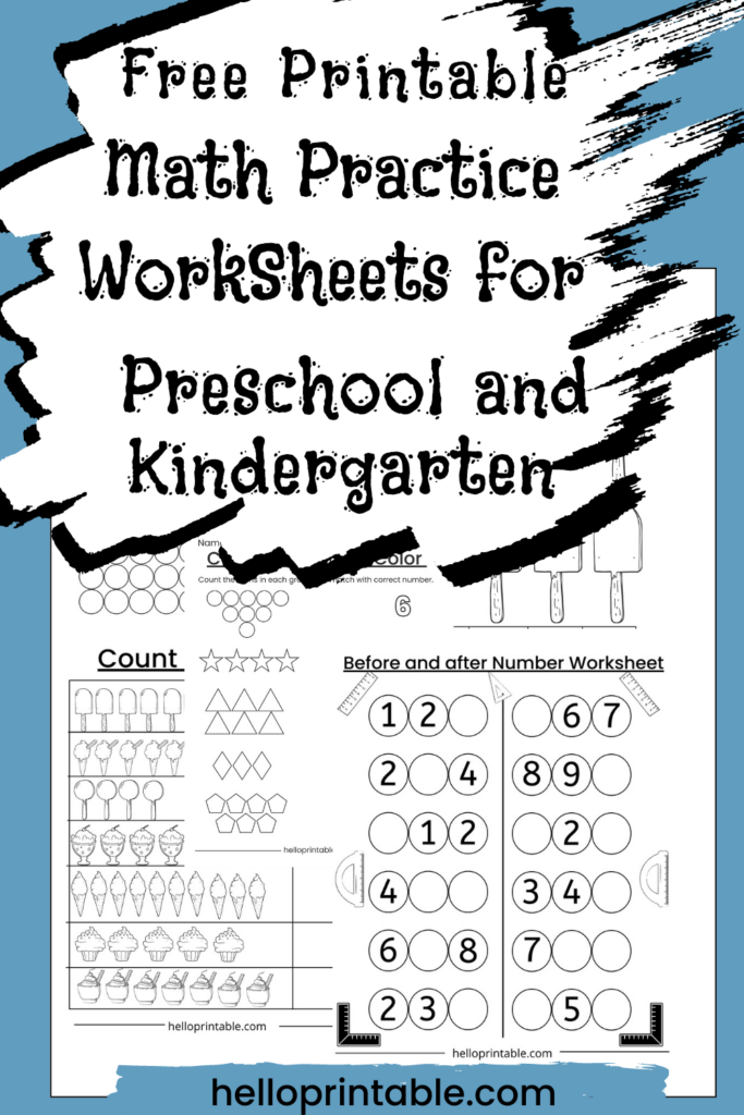 Image showing math worksheets for preschool and kindergarten aged kids