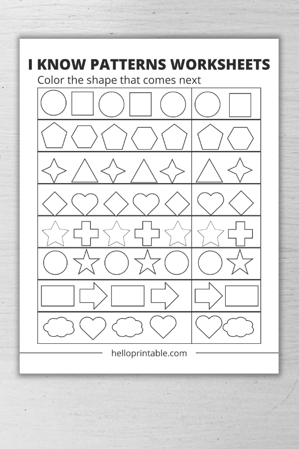 Image shows a printable sheet of patterns 
