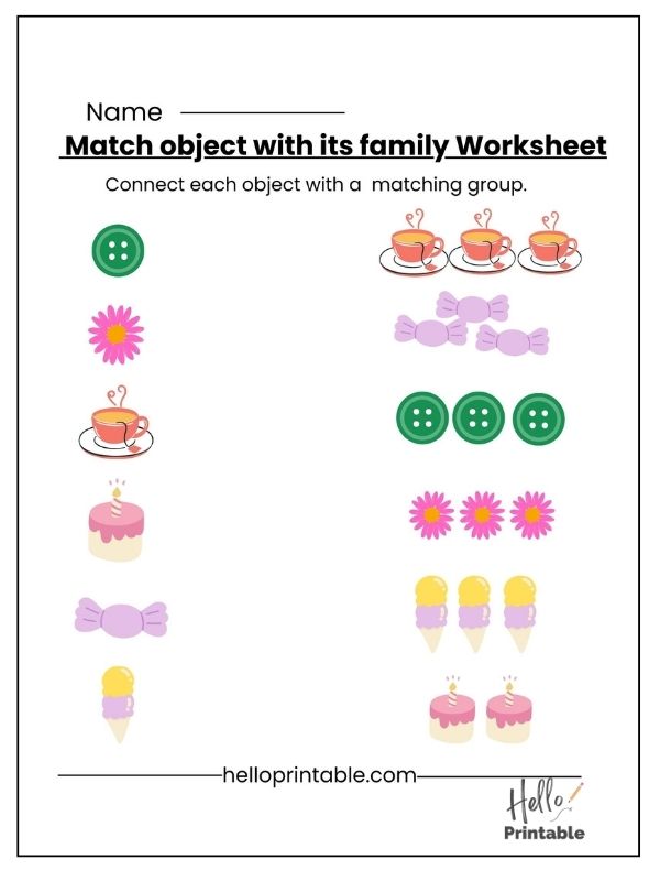 Match object worksheet to its family. group. 