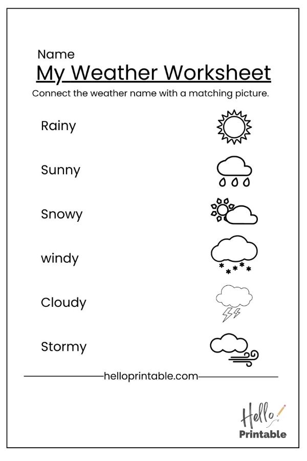 Weather match worksheet for kindergarten 