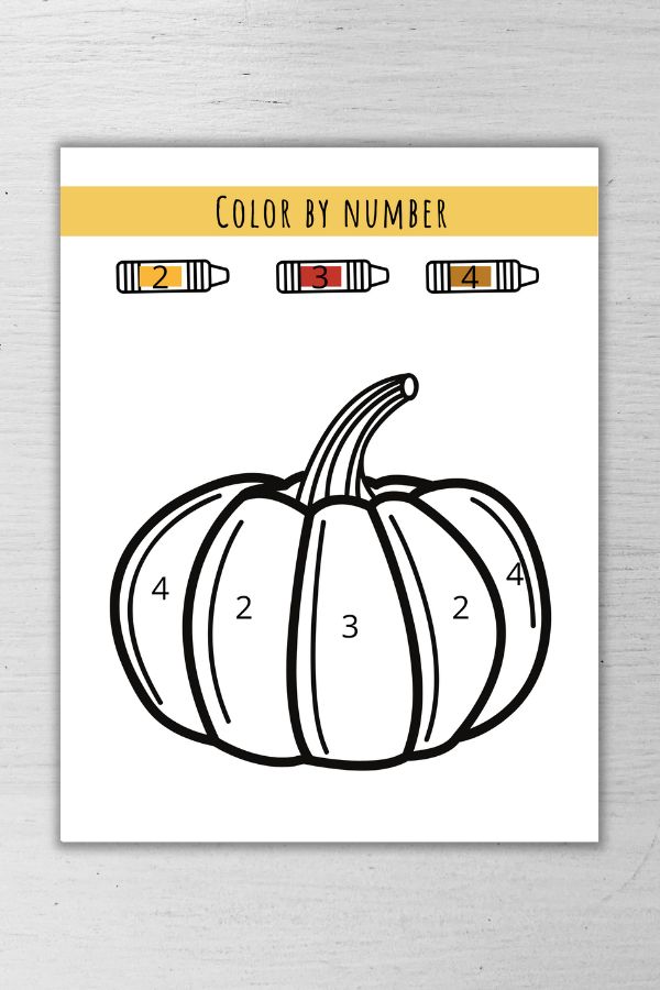 Image shows pumpkin color by numbers activity 