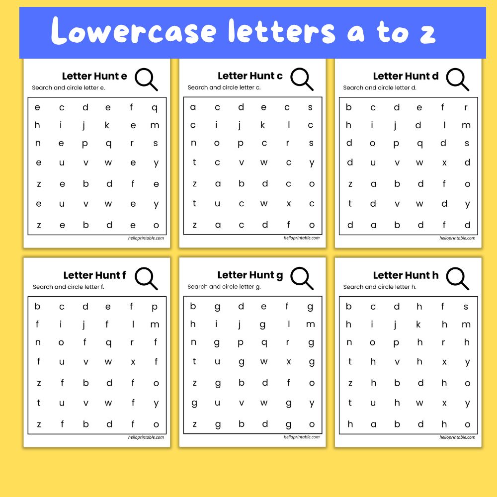 Find a letter activity for lowercase a to z 