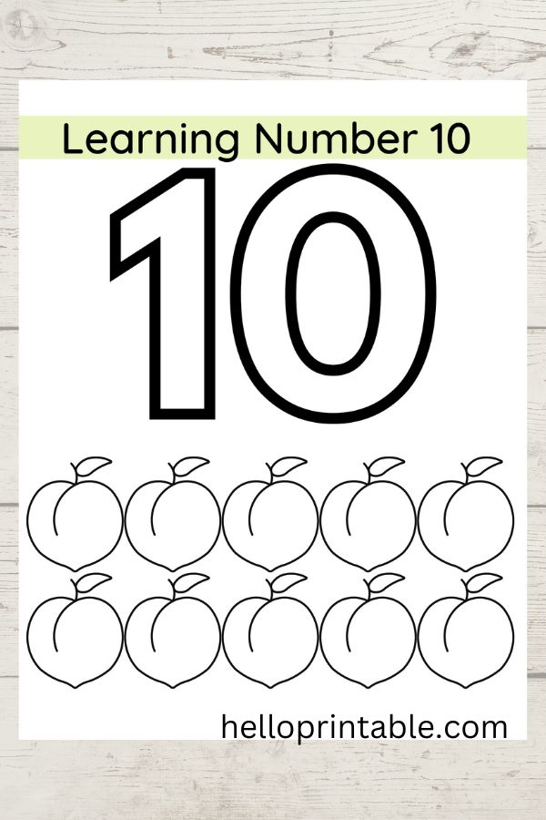 Math number 10 worksheet for 3 to 4 year old kids - coloring page 