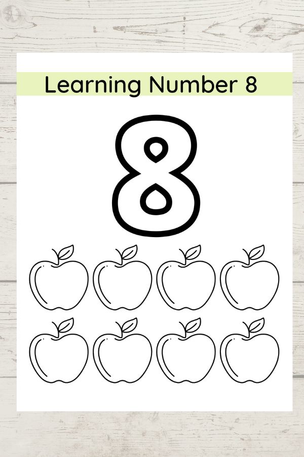Math number 8 worksheet for 3 to 4 year old kids - coloring page 