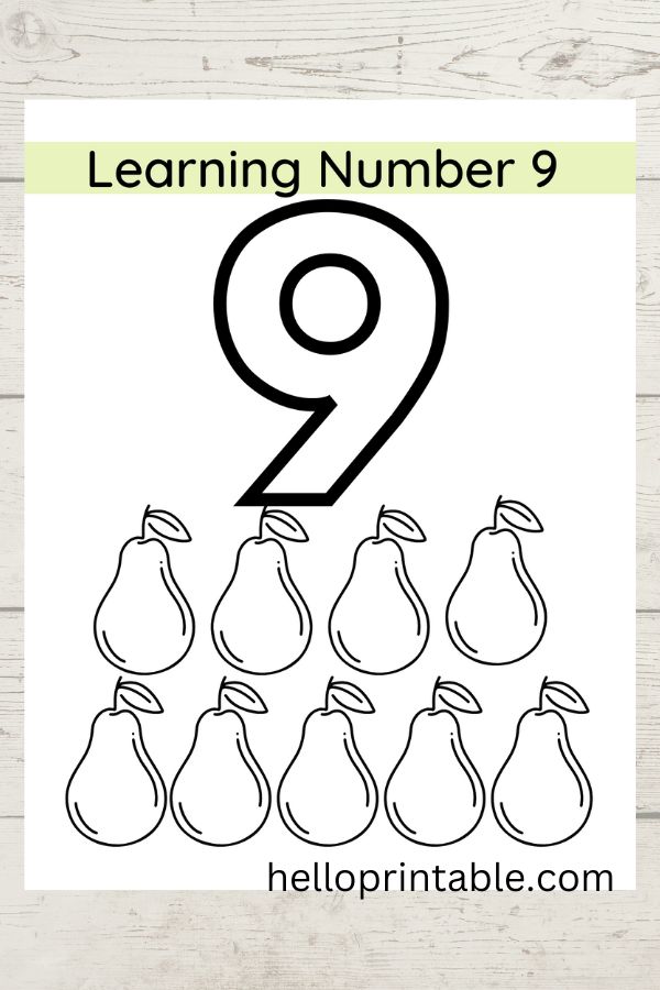 Math number 9 worksheet for 3 to 4 year old kids - coloring page 