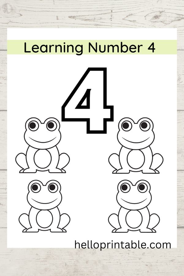 Math number 4 worksheet for 3 to 4 year old kids - coloring page 