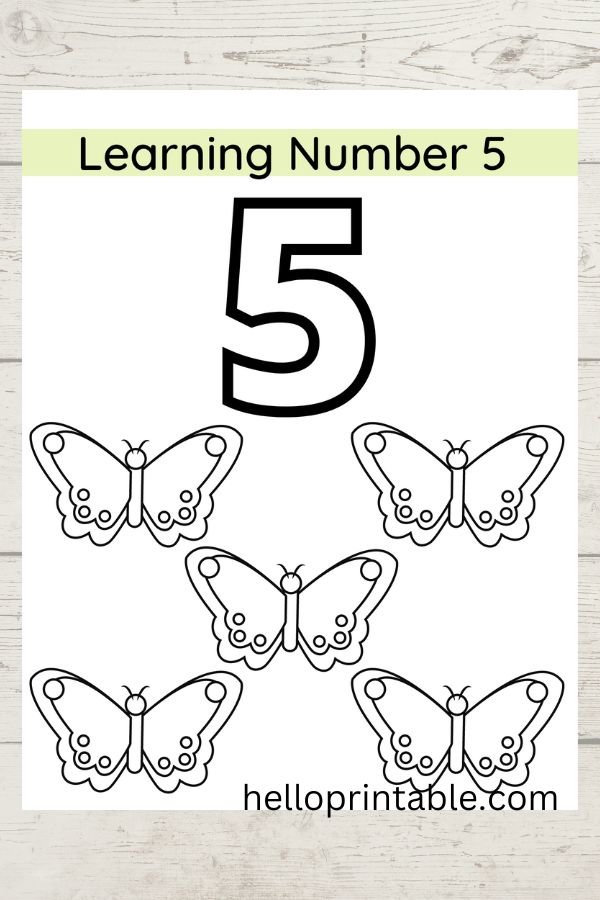 Math number 5 worksheet for 3 to 4 year old kids - coloring page 