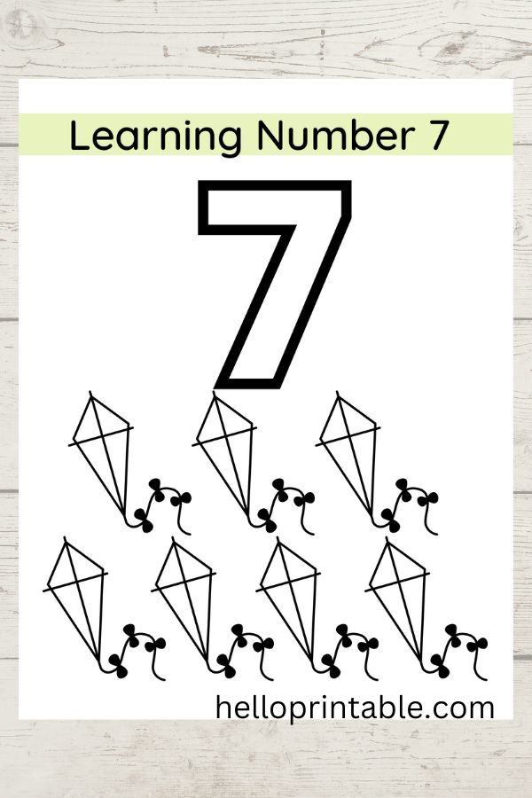 Math number 7 worksheet for 3 to 4 year old kids - coloring page 