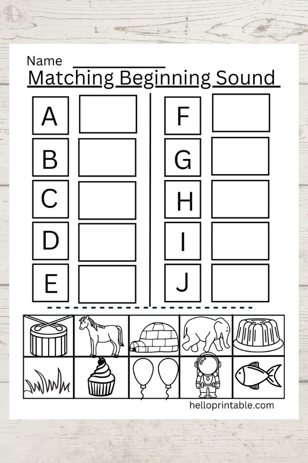 Matching beginning sound of the picture with a correct alphabet. Practice sounds cut and glue activity for kids. 