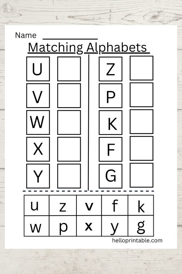 Match the uppercase alphabets with lowercase alphabets - cut paste activity for kids fine motor skills. 