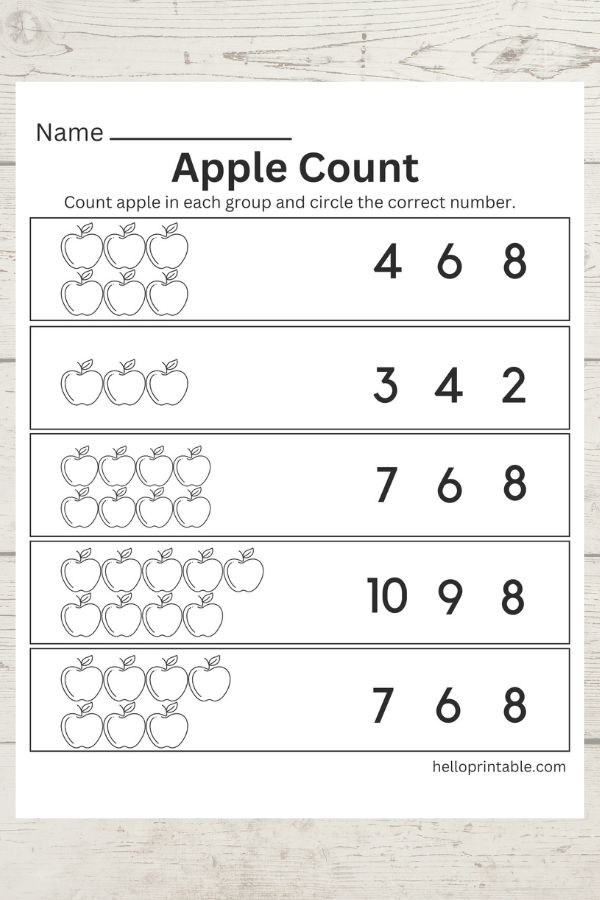 apple count fall theme group count worksheet. Choose the correct number and color. 