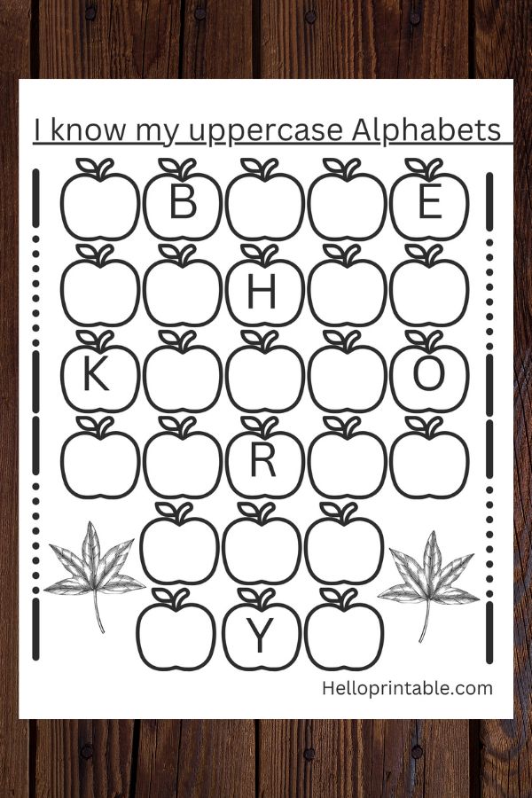 Write uppercase ABC worksheets - apple-themed 