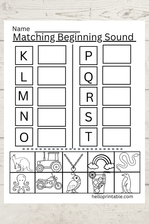 Matching beginning sound of the picture with a correct alphabet. Practice sounds cut and glue activity for kids. 