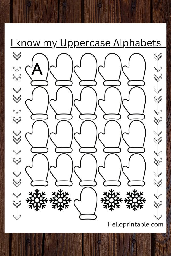 Mittens Christmas themed alphabet practice worksheet