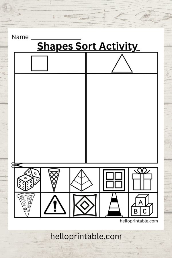 Triangle and square sorting activity printable 