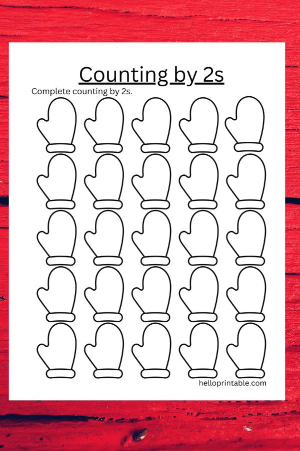 Winter mittens themed Counting by 2s writing template worksheets for kindergarten kids. 
