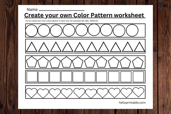 Create your own pattern with colors in each row of shapes. This helps kids understand how to create patterns. 