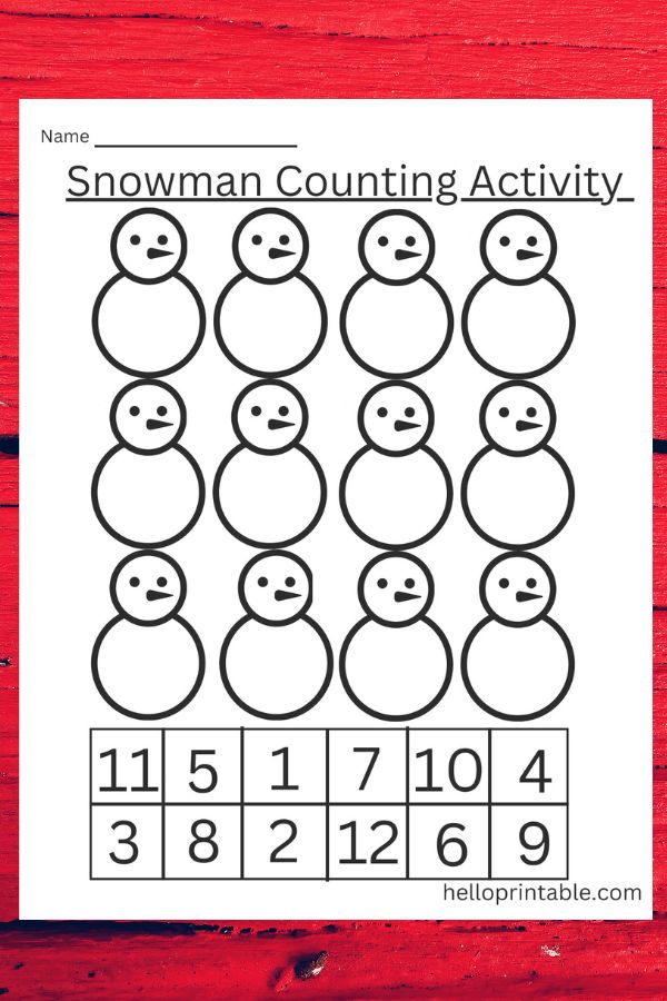 Snowman counting cut and paste activity worksheet for kindergarten and preschool kids - ideal for classroom work, winter break learning