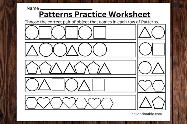 Shapes pattern worksheet for kids - AB pattern, ABB pattern, AABB pattern, ABC pattern, 