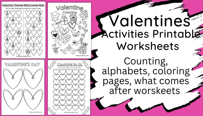 Valentines day themed printable worksheets for kindergarten and preschool