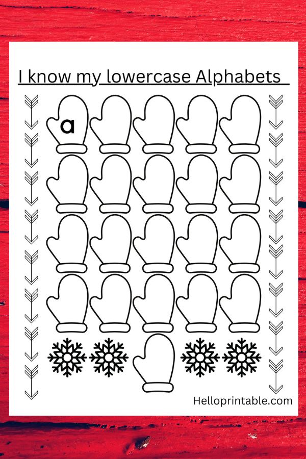 Winter themed lowercase alphabets writing template worksheets for kindergarten kids. 