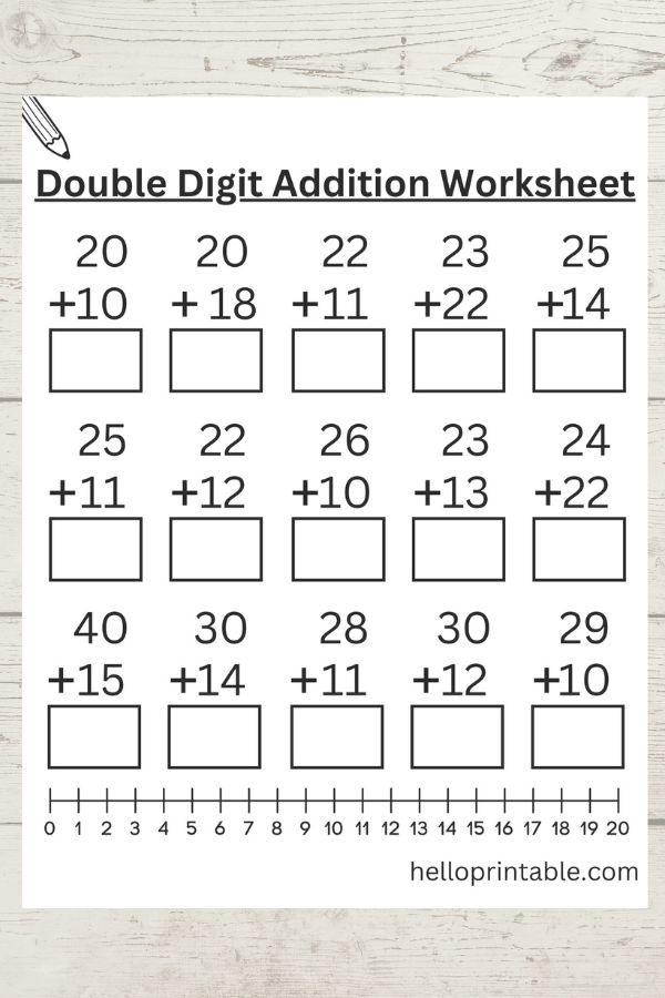 Math  double digit addition free printable worksheet for grade 1 and kindergarten math practice 