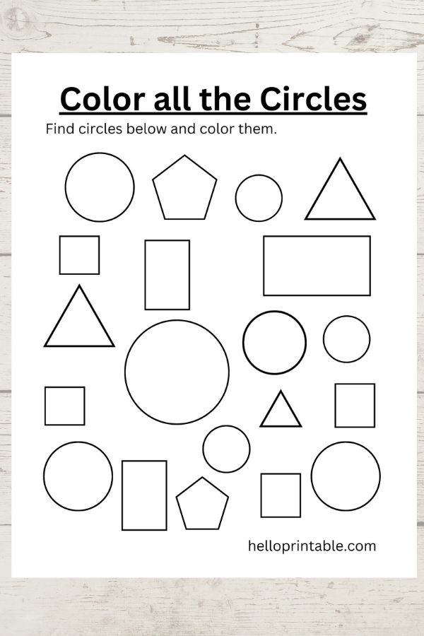 Find and color circles - shapes worksheet for preschool and kindergarten.