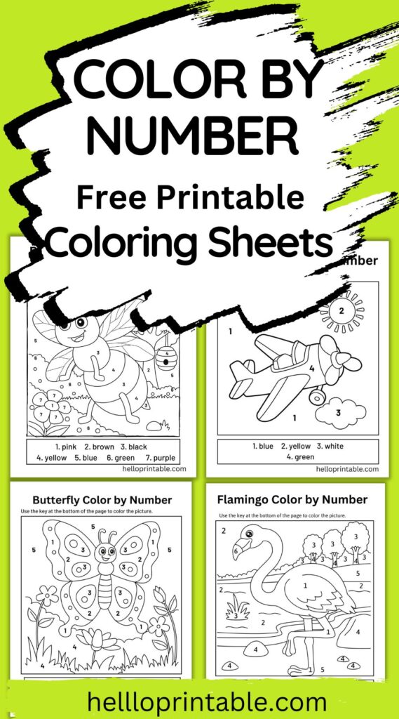 Color by number coloring pages for preschool and kindergarten - free printable - color game for kids 