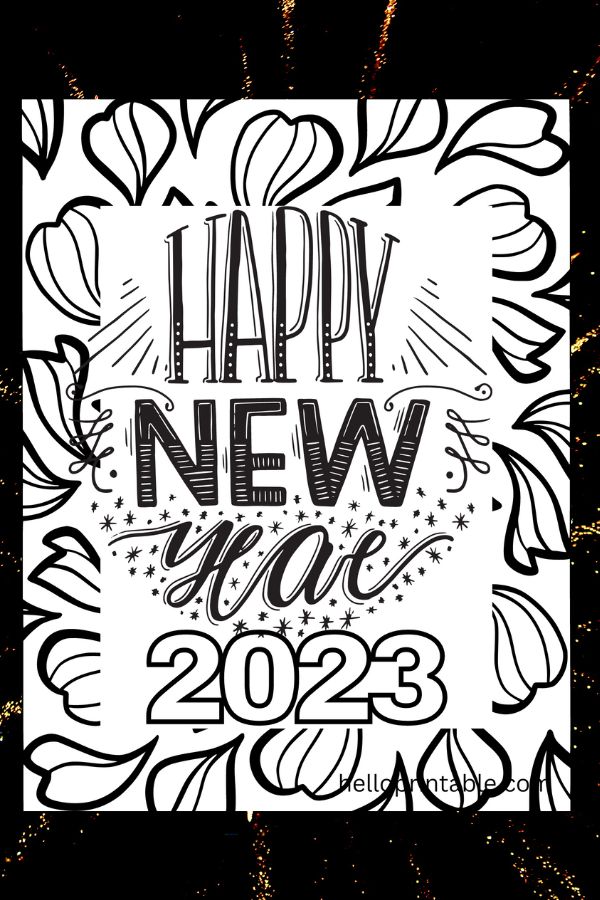 Happy new year coloring sheets for teens, kids 