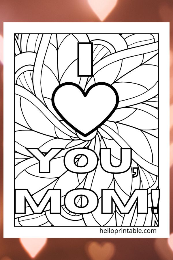 Abstract art with I love you mom coloring page 