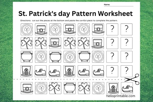 St Patrick day march worksheets - pattern theme worksheets for kindergarten