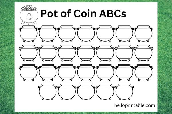 Pot of coin write ABC letters  in each pot - kindergarten worksheet 