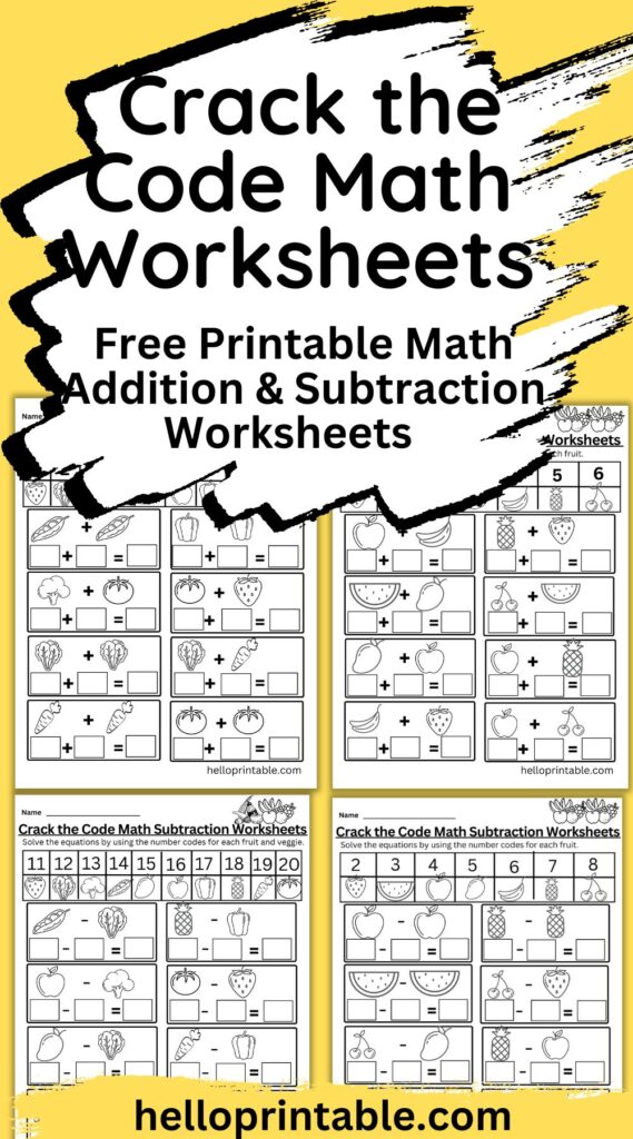 Crack the code math addition and subtraction worksheets pack - free printable download. 