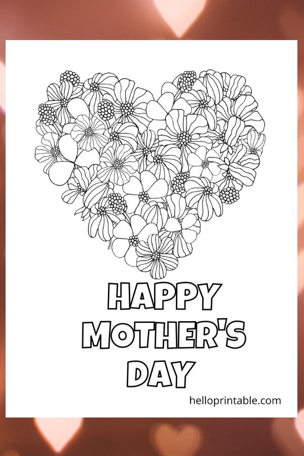 Floral heart happy mother's day coloring page - free printable 