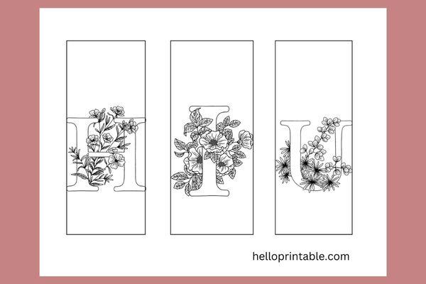 Letter H, Letter I, Letter U - free printable coloring bookmarks for kids 