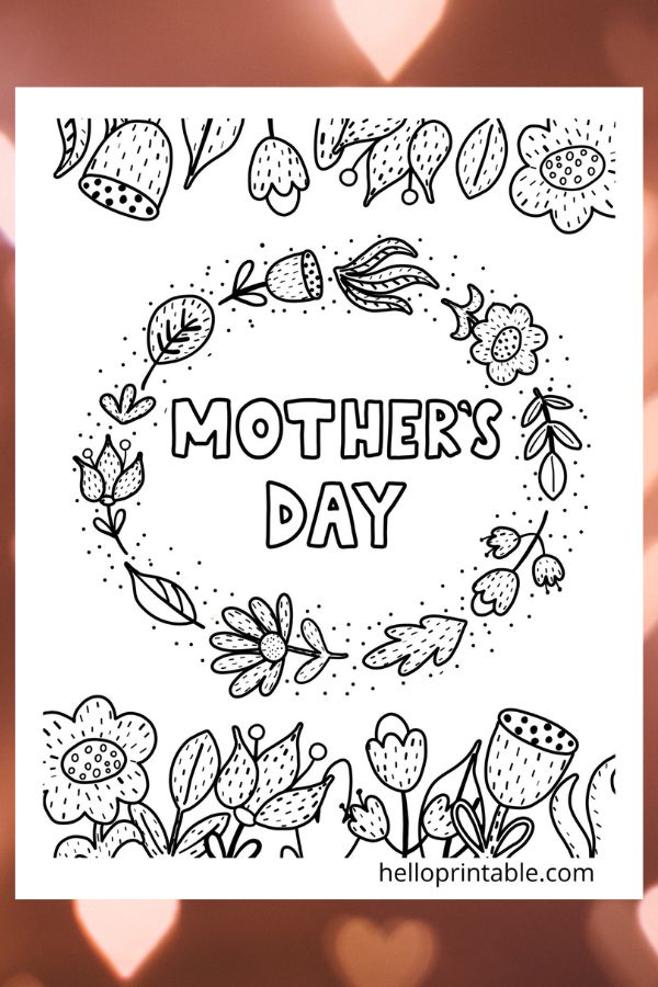 Mother's day coloring page - flowers and leaves 