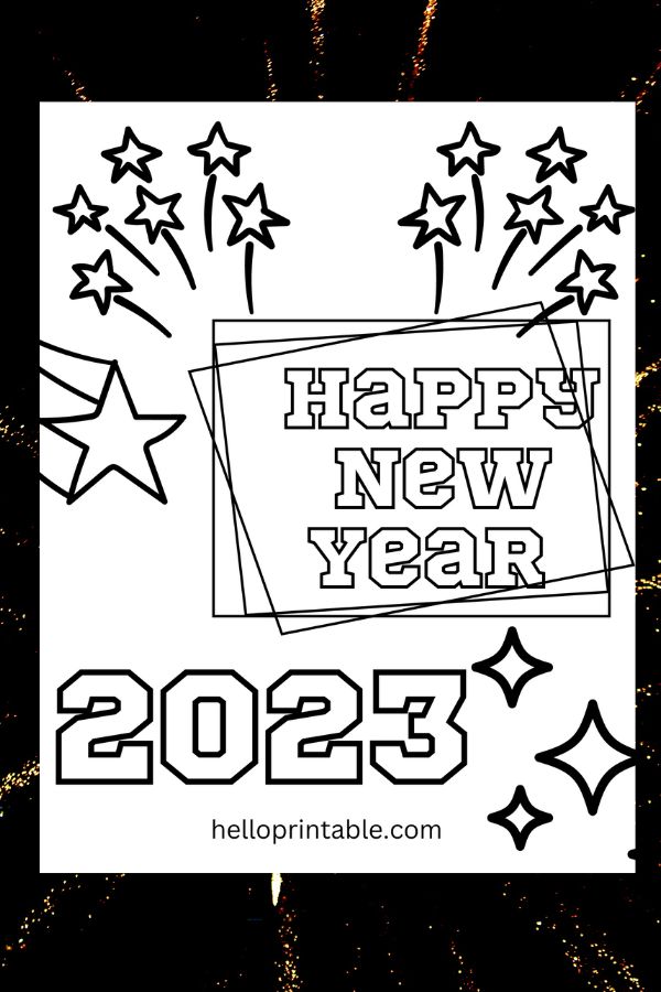 Happy new year coloring sheet for kids - easy to color  - free printable  