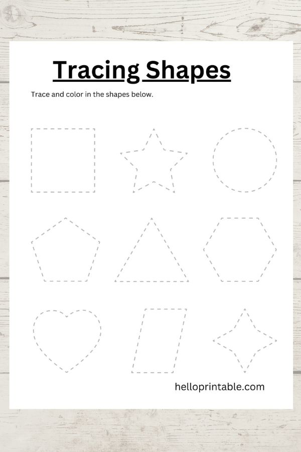 Trace shapes worksheet for preschool and kindergarten 