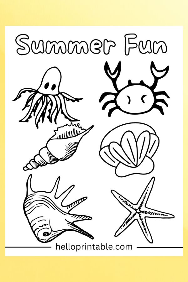 seashore animals coloring page - summer coloring pages 