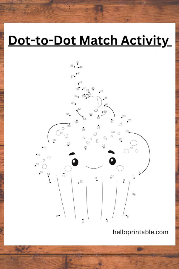 Cupcake dot to dot worksheet for kids -free printable 