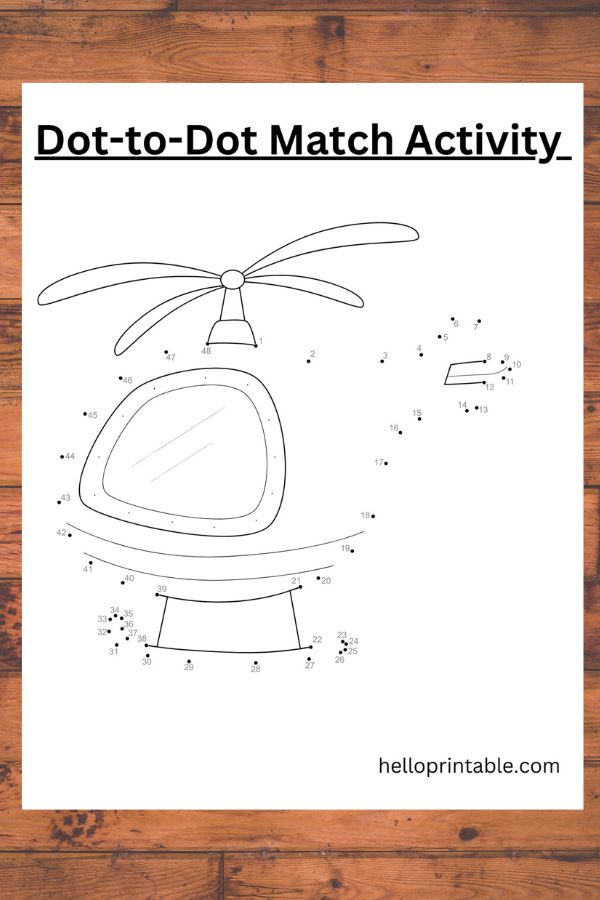helicopter dot to dot worksheet for kids -free printable 