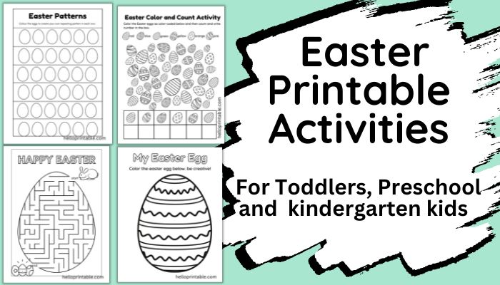 Easter egg printable activities for kids, egg coloring, count and color