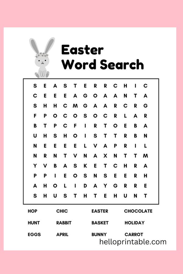 Easter word search printable worksheets activity 