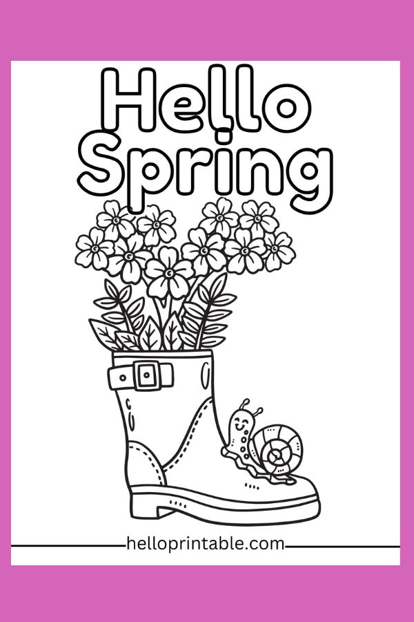 Flowers in boots spring coloring page