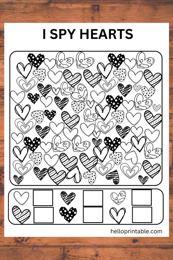 I spy hearts free printable game for kids