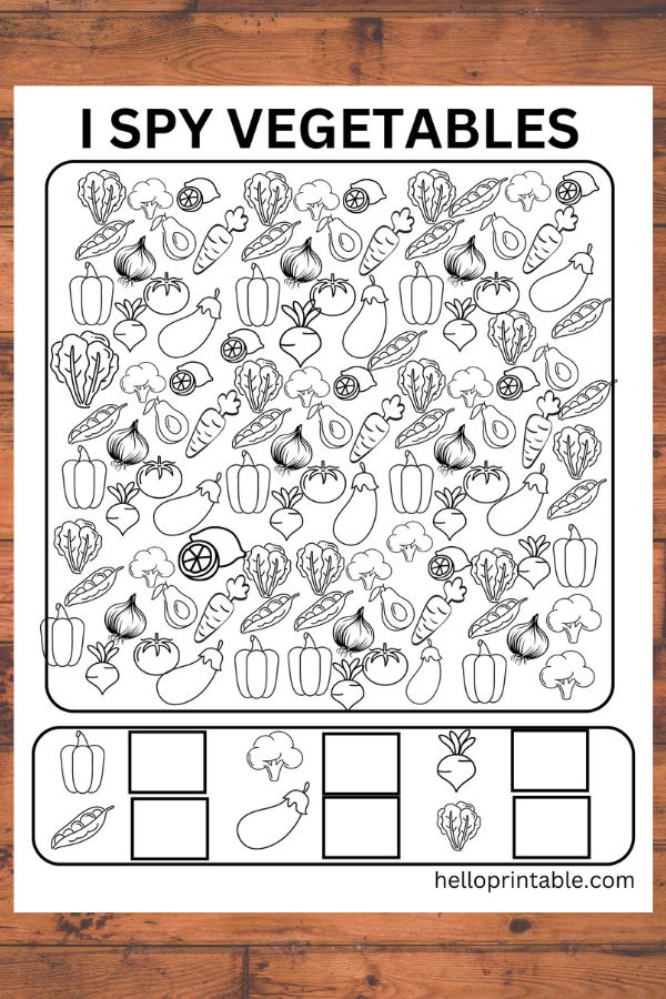 I spy vegetables free printable game for kids 