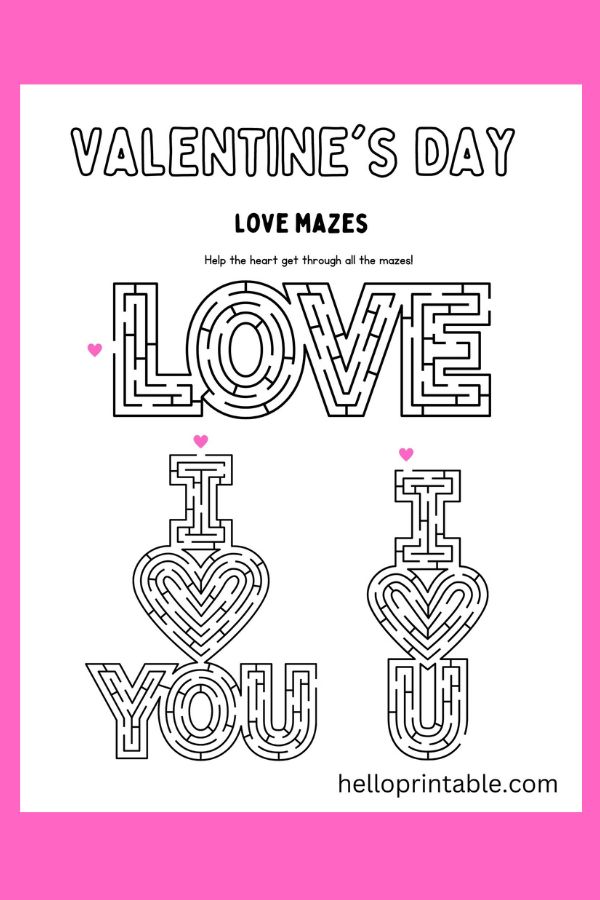 Love maze valentine's day printable activity 