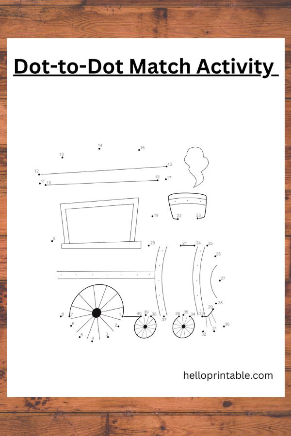 train connect the dot worksheet for kids -free printable 