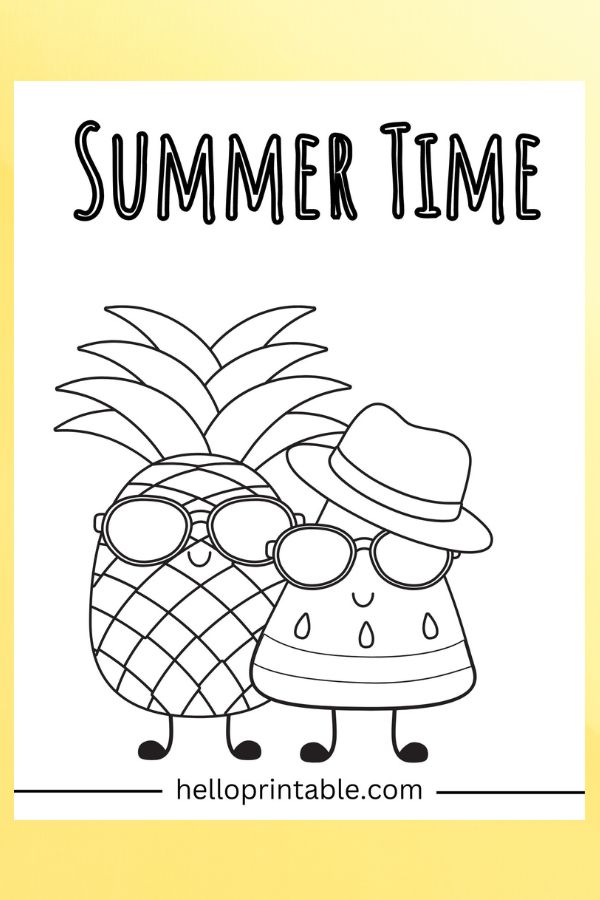 Summer coloring page - Pineapple and watermelon 